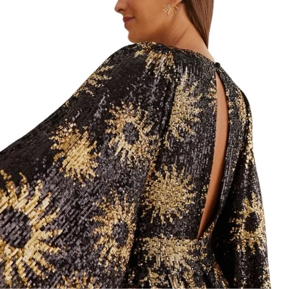 NWT RARE Farm Rio Sunny Mood Sequin Maxi Dress Black Gold Extra Large XL - Picture 4 of 16